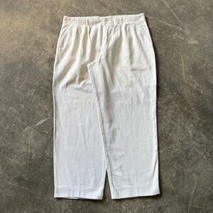 Vintage Claiborne Pleated Pants Mens 40 Woven White Ivory 90s Relaxed Tapered